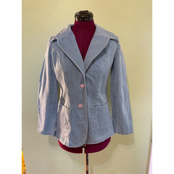 Take Too California Tops - Vintage 1970s Womens Light Blue Denim Blazer Jacket Size S